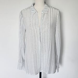 Ecru Silk Blouse Black & White Pinstripe Casual Work Career Office Siren XS